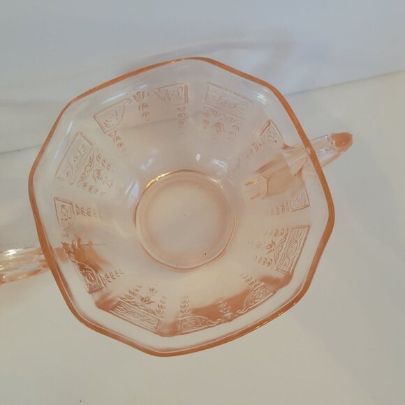 Vintage Anchor Hocking Pincess Pink Depression Glass Tea Cups With Etched Floral - Picture 4 of 5